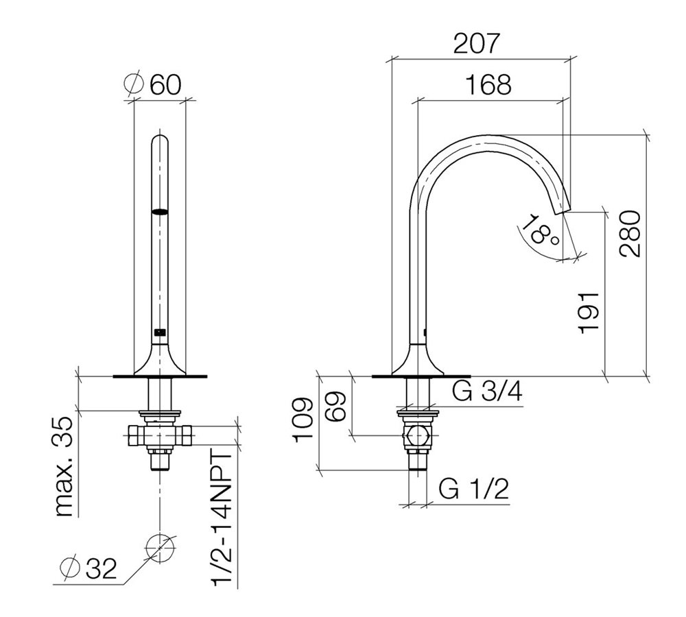 Vaia eSET Touchfree Deck Mounted Basin Spout Without Pop-Up Waste ...