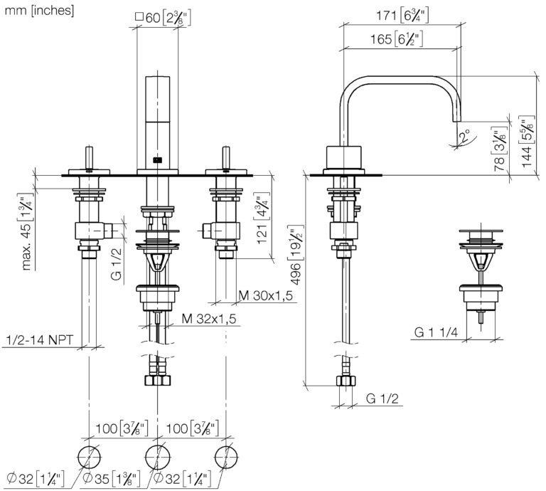 Mem Three-Hole Basin Mixer With Pop-Up Waste - Image 2