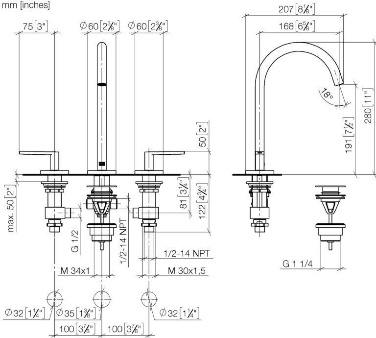 Meta Three-Hole Basin Mixer With Pop-Up Waste - Image 2