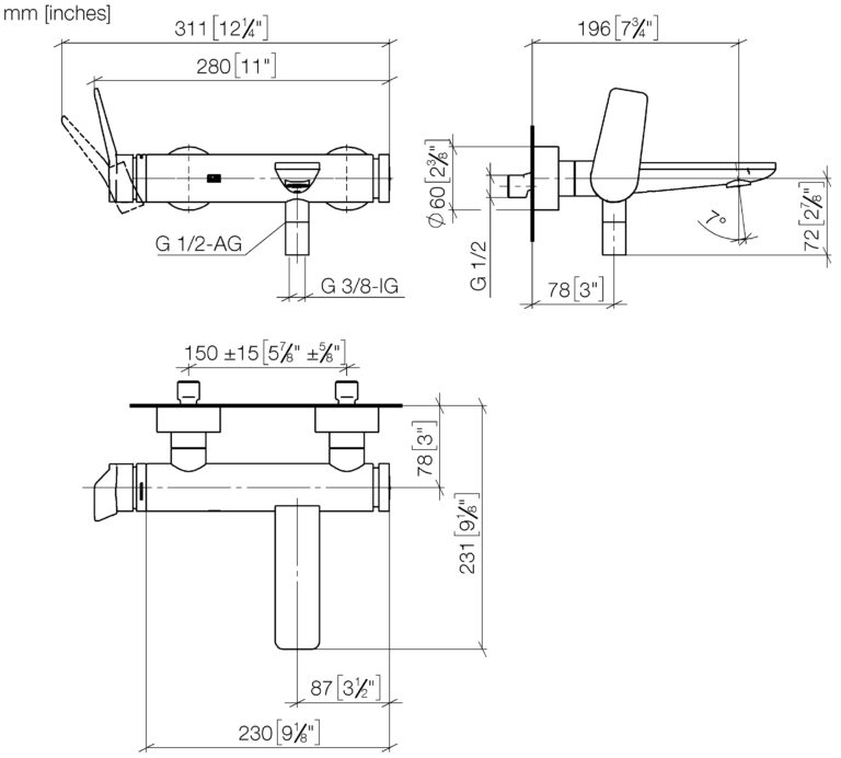 Lisse Single Lever Bath Mixer For Wall Mounting Without Shower Set - Image 2