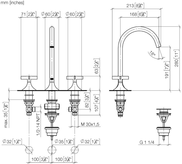 Vaia Three Hole Cross Handle Basin Mixer With Pop-Up Waste - Image 2