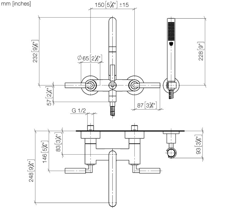 Tara Wall Mounted Bath Mixer & Shower Set - Image 2