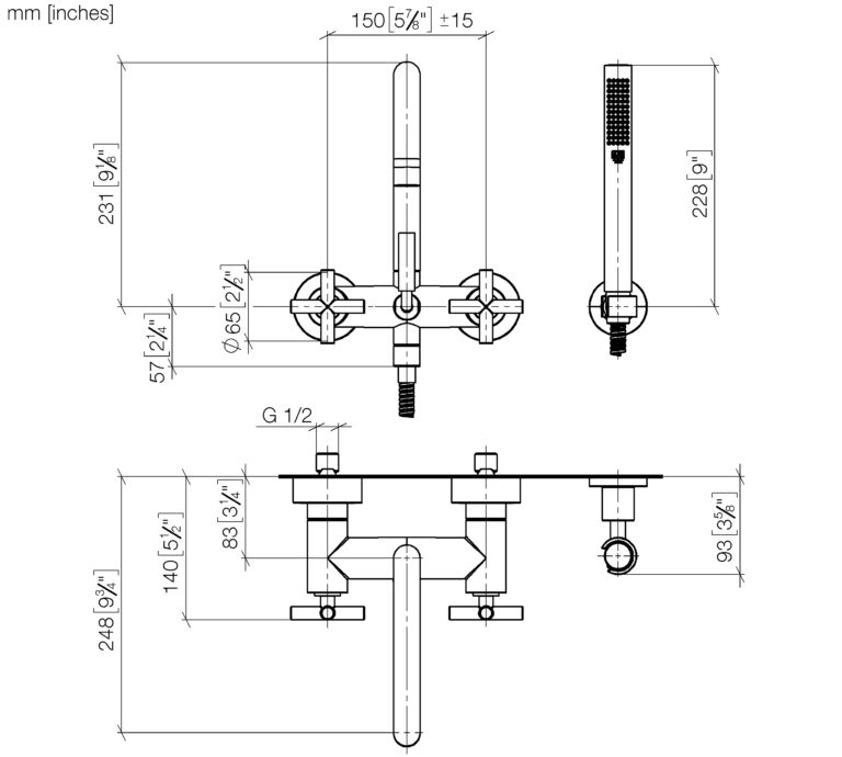 Tara Wall Mounted Bath Mixer & Shower Set - Image 2
