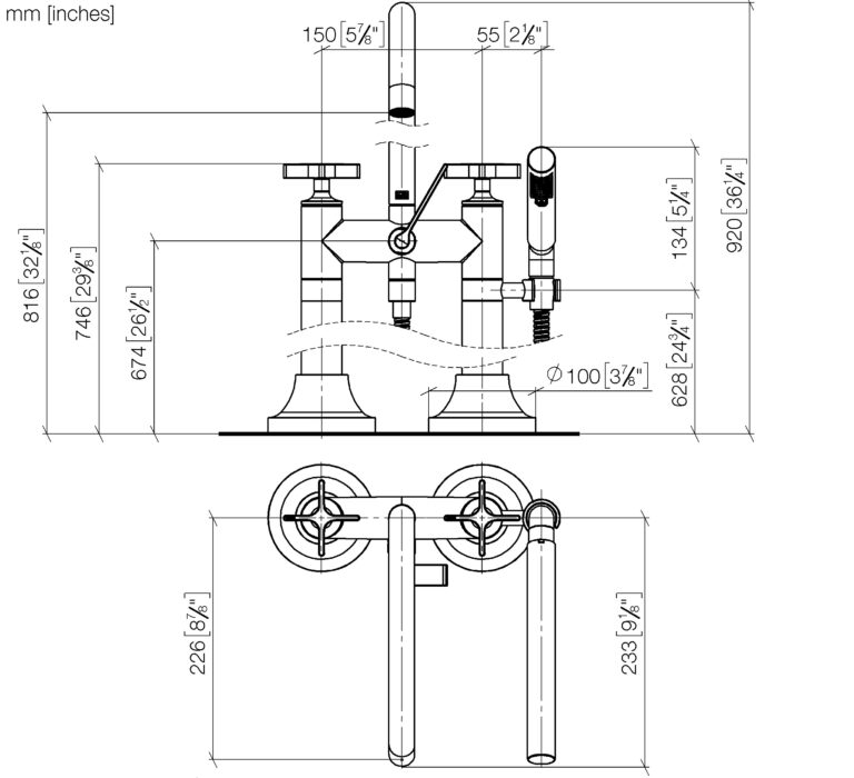 Vaia Two-Hole Cross Handle Bath Mixer Free Standing Assembly - Image 2