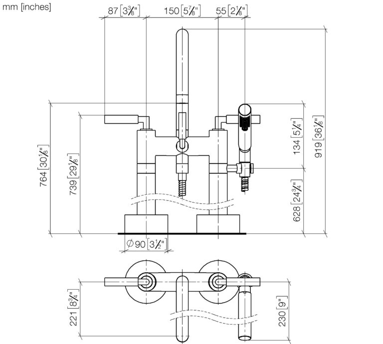 Tara Two-Hole Bath Mixer For Freestanding Assembly With Hand Shower Set - Image 2
