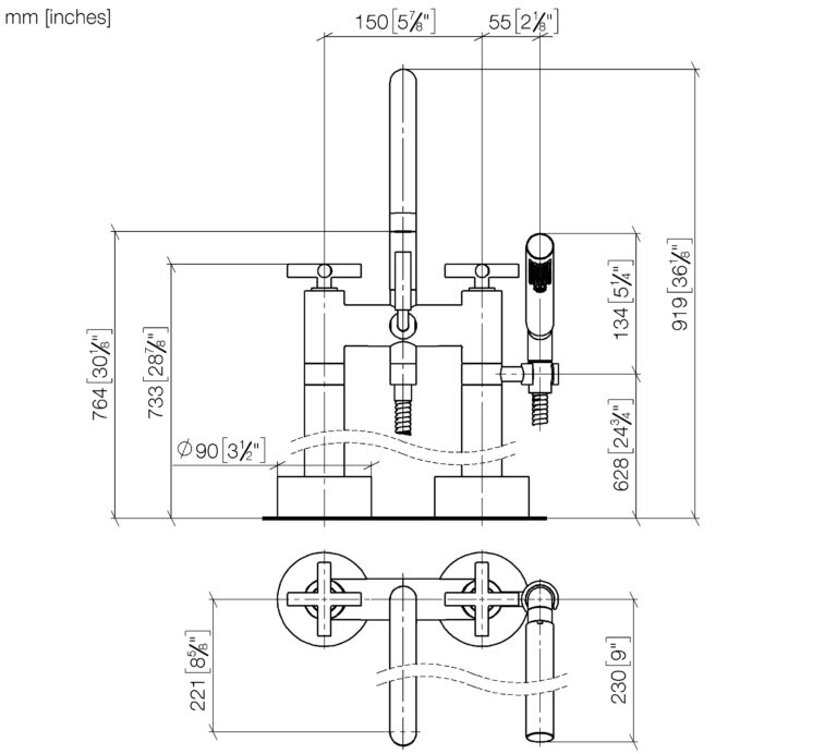 Tara Two-Hole Bath Mixer For Freestanding Assembly With Hand Shower Set - Image 2
