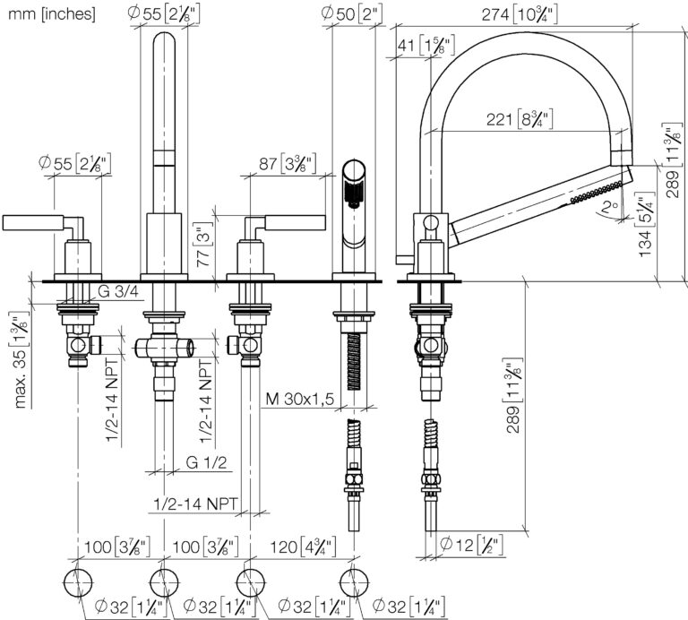 Tara Deck Mounted Bath Shower Set - Image 2