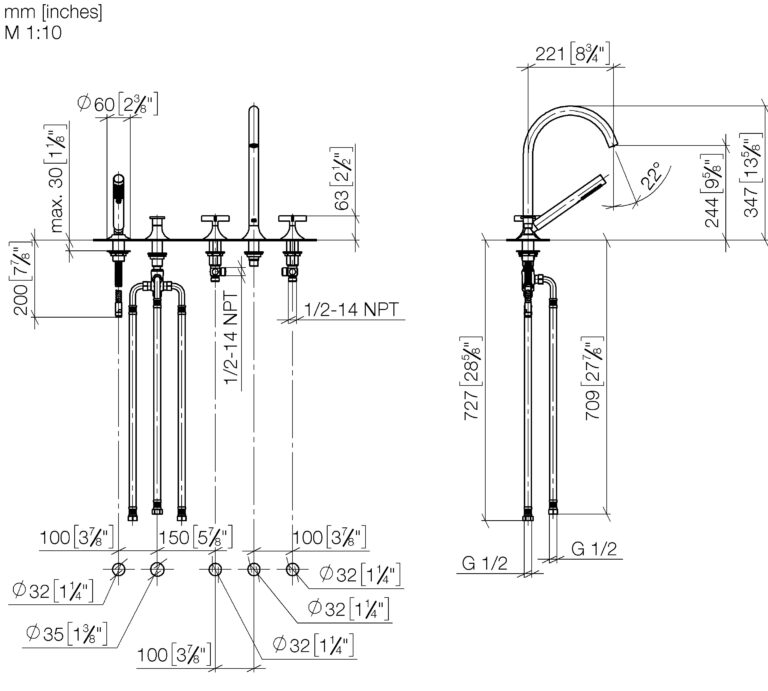 Vaia Five-Hole Bath Mixer For Deck Mounting - Image 2