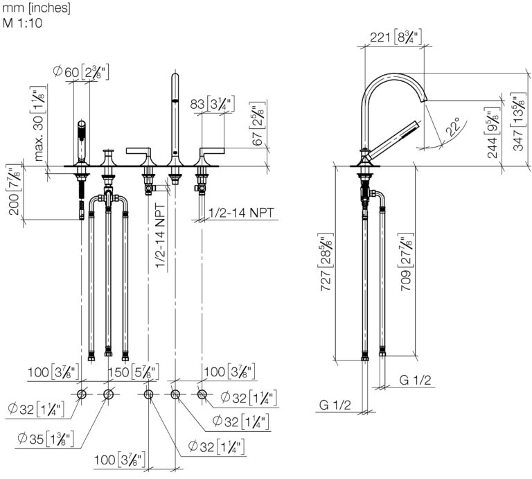 Vaia Five-Hole Bath Mixer For Deck Mounting - Image 2