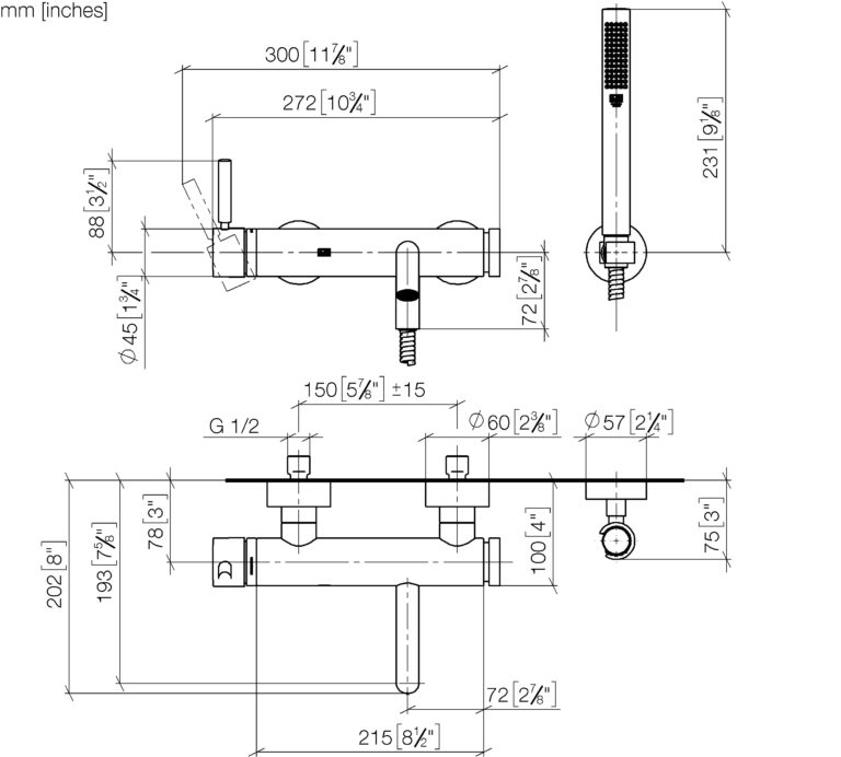 Meta Single-Lever Bath Mixer For Wall-Mounting With Hand Shower Set - Image 2