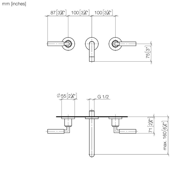 Tara Wall-Mounted Basin Mixer 160 mm - Image 2