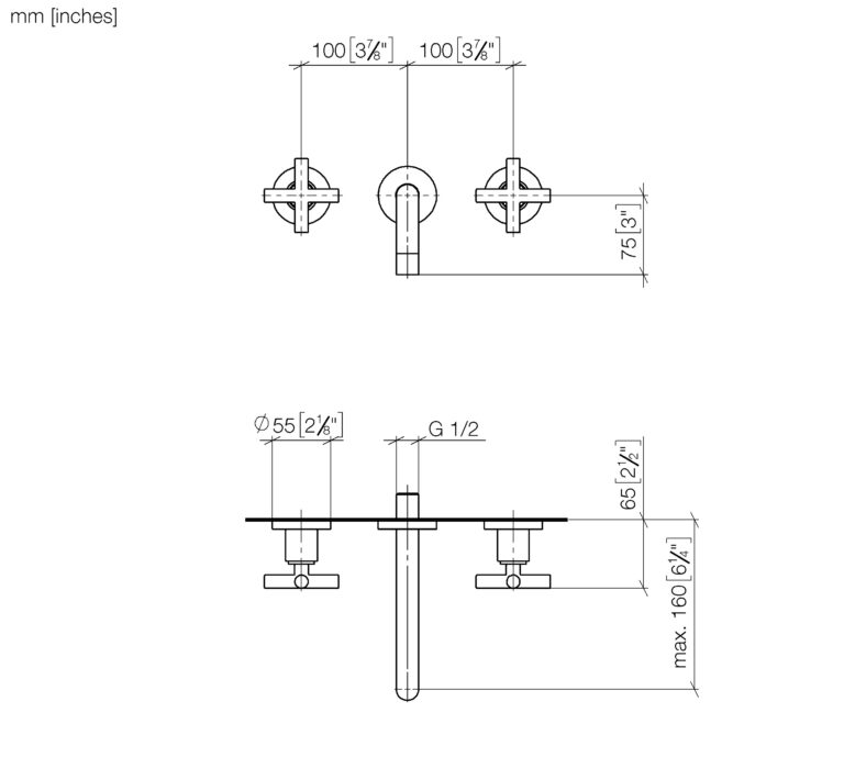 Tara Wall Mounted Basin Mixer 160 mm - Image 2
