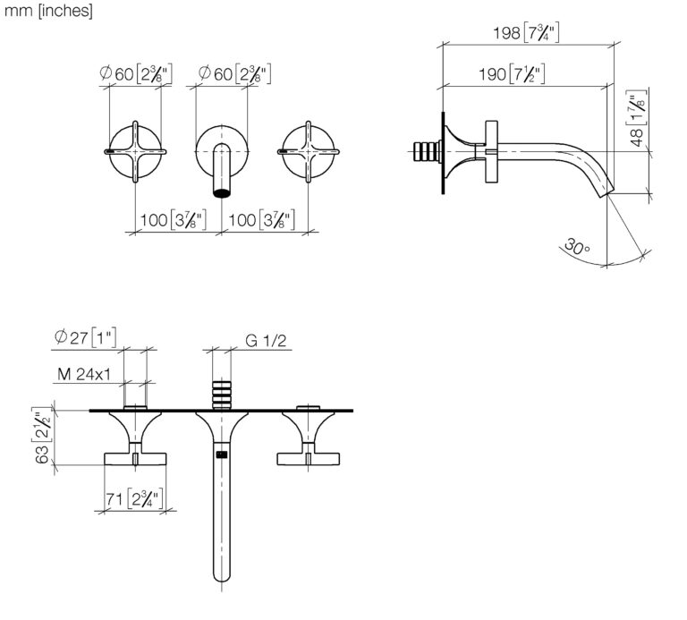 Vaia Wall Mounted Cross Handle Basin Mixer - Image 2