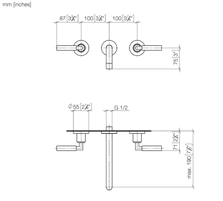 Tara Wall-Mounted Basin Mixer 190 mm - Image 2