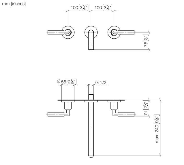 Tara Wall-Mounted Basin Mixer 240 mm - Image 2
