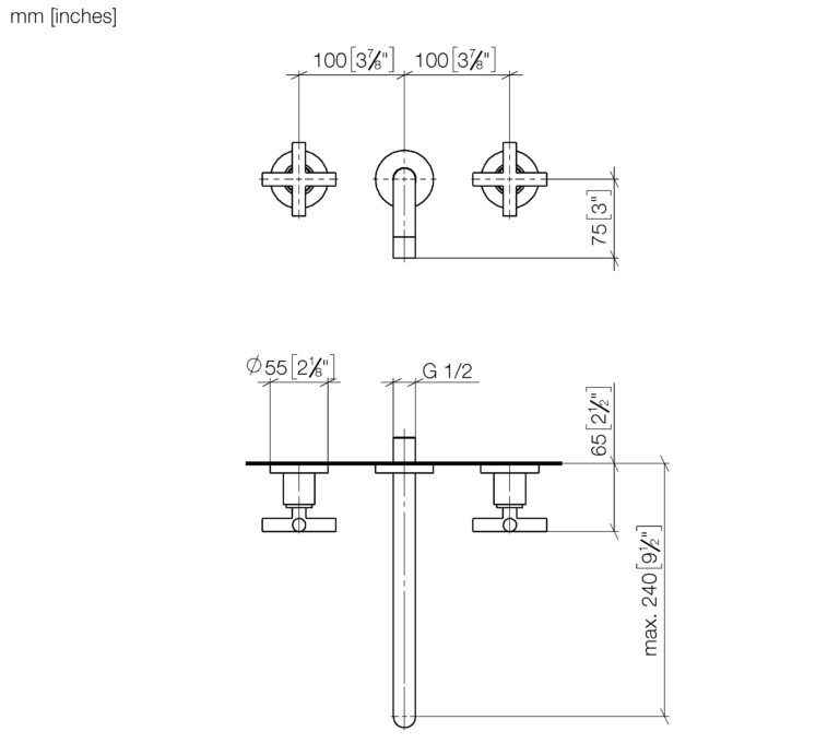 Tara Wall Mounted Basin Mixer 240 mm - Image 2