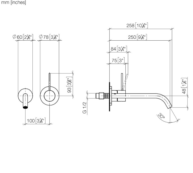 Meta SLIM Wall-Mounted Single-Lever Basin Mixer - 250 mm Projection - Image 2