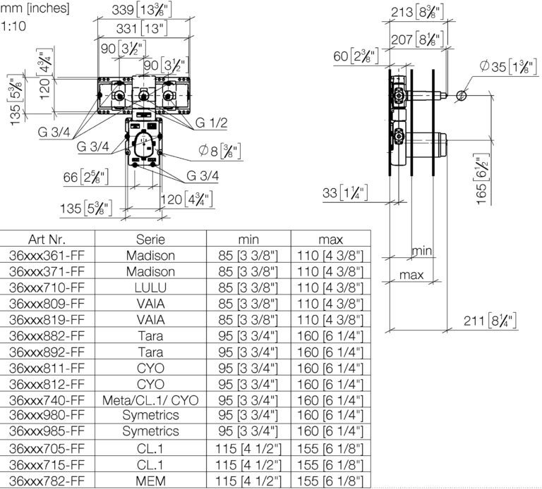 xTOOL Concealed Thermostat Module With 3 Valves 3/4 - Wall Valves Horizontal / Thermostat Below - Image 2