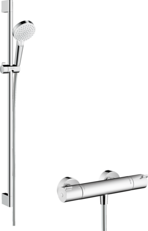 Crometta Shower System 100 Vario With Ecostat 1001 CL Thermostatic Mixer & Shower Rail 90cm
