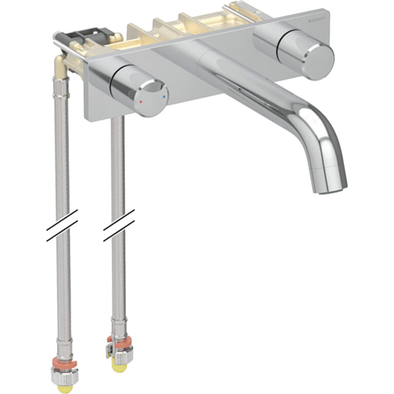 One Wall-Mounted Washbasin Tap With Two Handle Mixer - Round Design