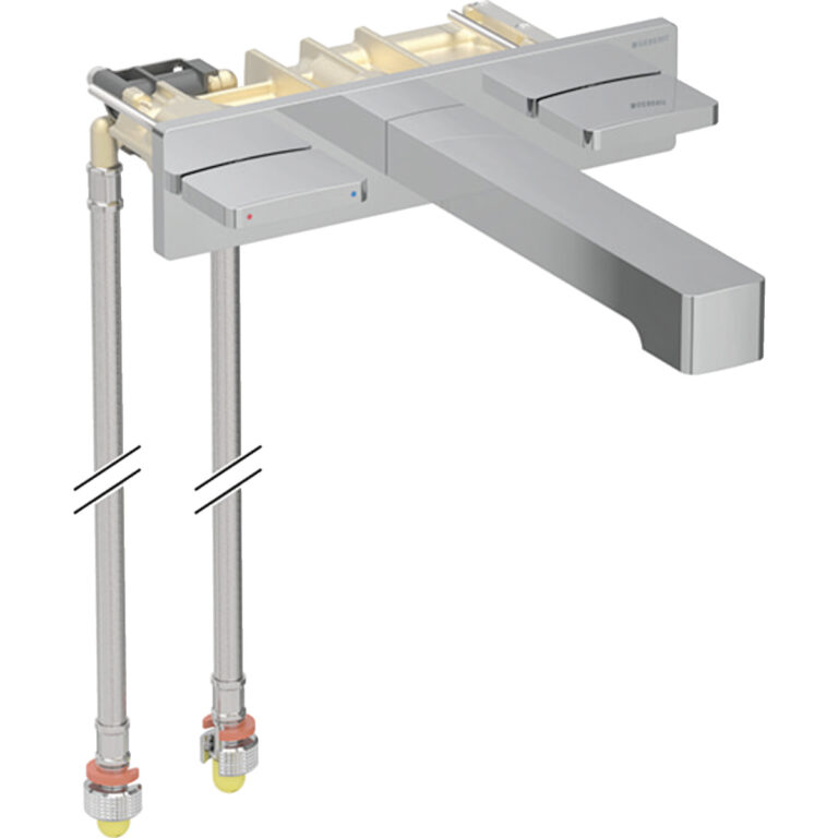 One Wall-Mounted Washbasin Tap With Two Handle Mixer - Square Design