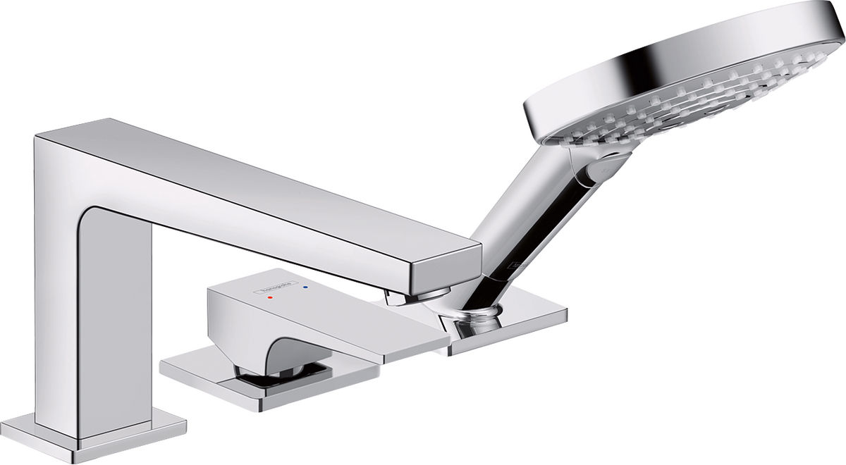 Metropol 3-Hole Rim-Mounted Single Lever Bath Mixer with Lever Handle