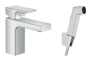 Vernis Shape Single Lever Basin Mixer 100 with Bidette Hand Shower and Shower Hose 160 cm