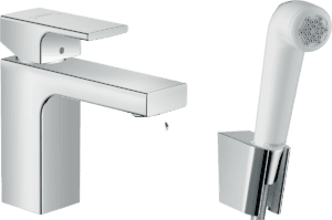 Vernis Shape Single Lever Basin Mixer 100 With Bidette Hand Shower & Shower Hose 160 cm