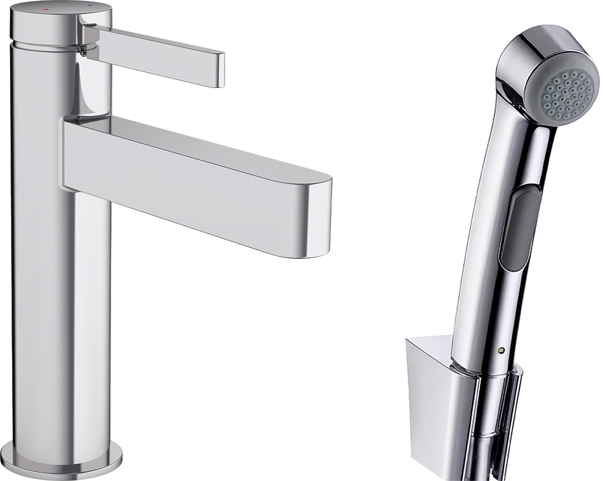 Finoris Single Lever Basin Mixer 110 with Bidette Hand Shower and Shower Hose 160 cm