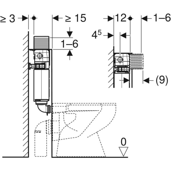 Alpha Concealed Cistern 12 cm, 5.8 / 3 Litres, Installation Height 82 cm With Alpha01 Flush Plate, Square - Image 2