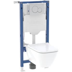 Duofix Set Of Elements For Wall-Hung WC, 112 cm With Sigma Concealed Cistern 12 cm, Sigma01 Flush Plate, Round, Smyle Square Wall-Hung WC, Rimfree