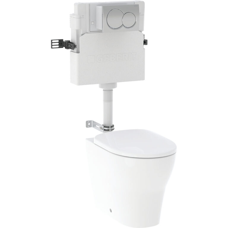 Alpha Concealed Cistern Set 12 cm, 5.8 / 3 Litres, Installation Height 109 cm With Alpha01 Flush Plate, Round, Selnova Floor-Standing WC, Back-To-Wall, Rimfree