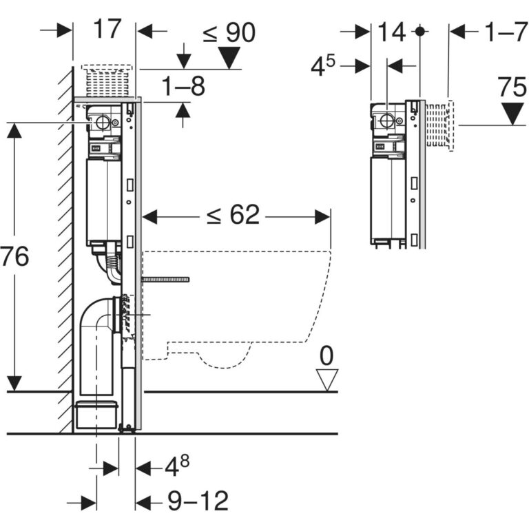 Duofix Element For Wall-Hung WC, 82 cm With Alpha Concealed Cistern 12 cm, 5.8 / 3 Litres - Image 2