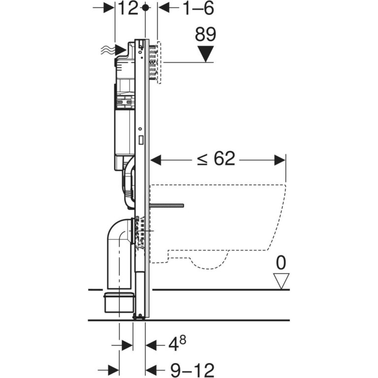 Duofix Element For Wall-Hung WC, 98 cm With Alpha Concealed Cistern 12 cm, 5.8 / 3 Litres, Alpha01 Flush Plate, Round - Image 3