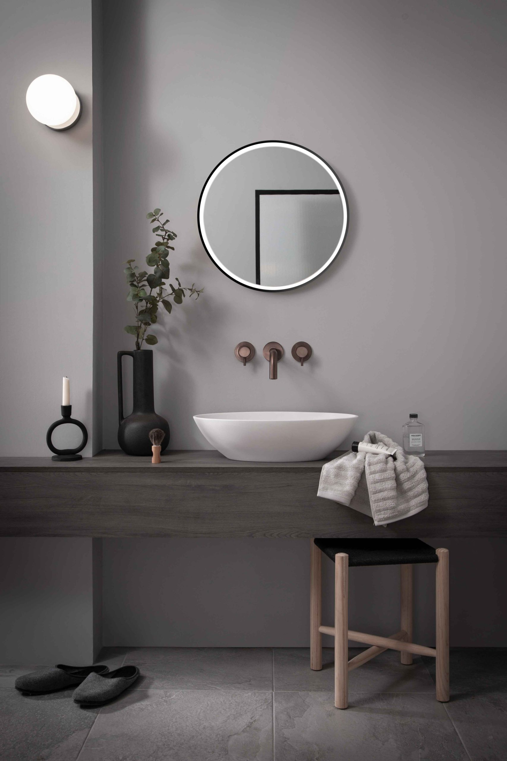 VOS 3 Hole Bath/Basin Mixer Wall Mounted - Brushed Bronze - Image 2