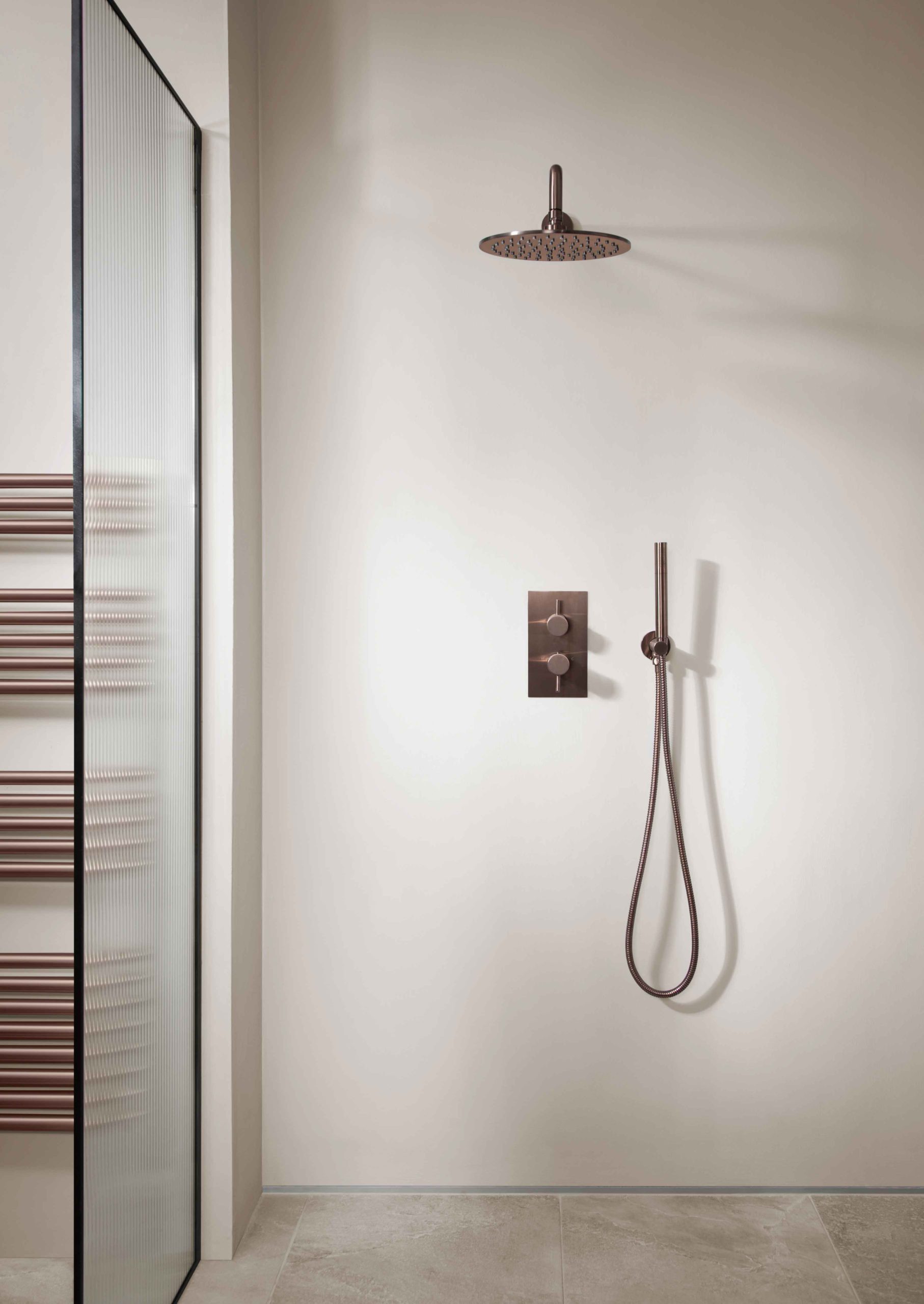 VOS Round Water Outlet with Holder Plastic Hose Slim Hand Shower - Brushed Bronze - Image 2