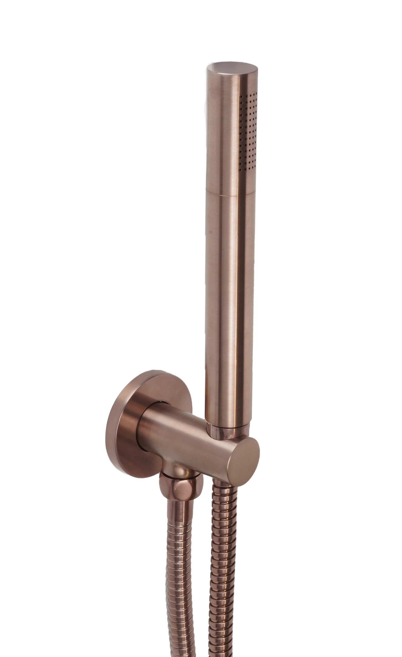 VOS Round Water Outlet with Holder Plastic Hose Slim Hand Shower - Brushed Bronze