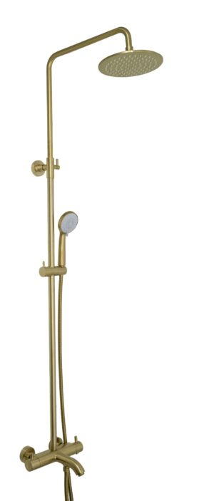 VOS Thermostatic Bar Valve 3 Oulets, Adjustable Riser and Multifunction Shower Handle - Brushed Brass