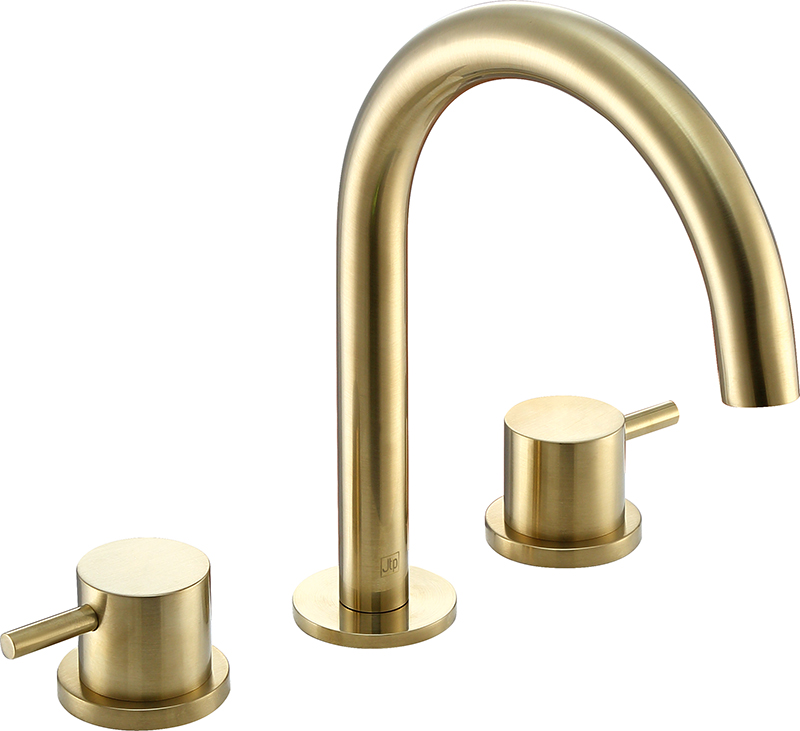 VOS 3 Hole Deck Mounted Basin Mixer - Brushed Brass