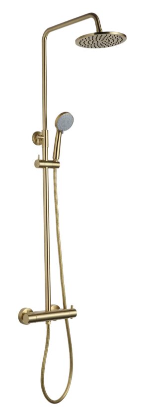 VOS Thermostatic Bar Valve with 2 Outlets, Adjustable Riser and Multifunction Shower Handle - Brushed Brass