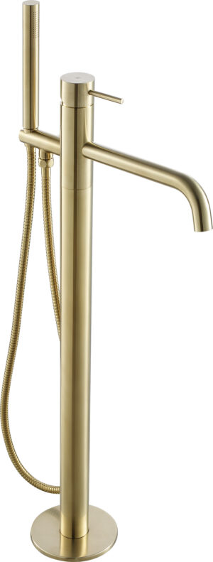 VOS Floor Standing Bath Shower Mixer with Hand Shower Kit - Brushed Brass