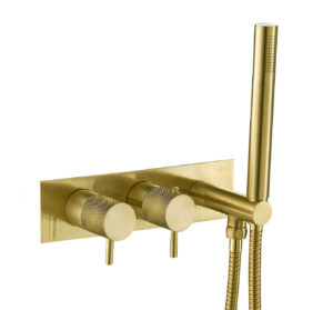 VOS Thermostatic Concealed 2 Outlet Shower Valve, Handset - Brushed Brass