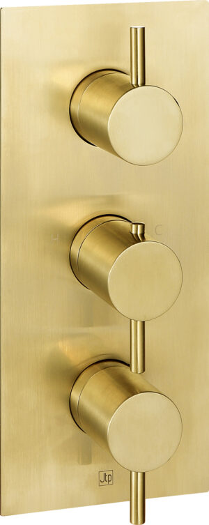 VOS Thermostatic Concealed 2 Outlet Shower Valve, Vertical - Brushed Brass