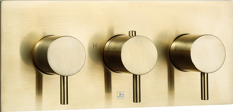 VOS Thermostatic Concealed 3 Outlet Shower Valve, Horizontal - Brushed Brass