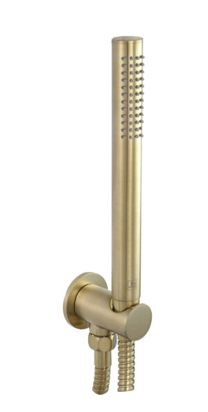 VOS Round Water Outlet with Holder Plastic Hose Slim Hand Shower - Brushed Brass