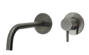 Vos Single Lever Wall Mounted Basin Mixer with Slim Spout - Brushed Black