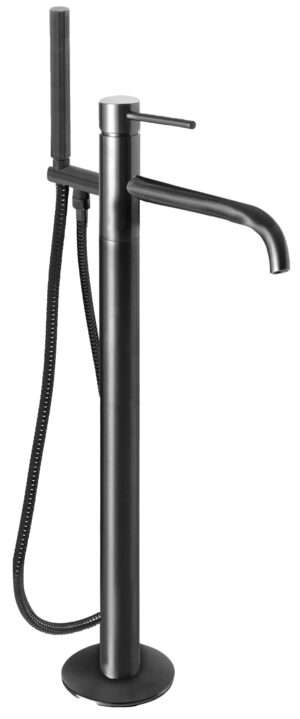 VOS Floor Standing Bath Shower Mixer with Hand Shower Kit - Brushed Black