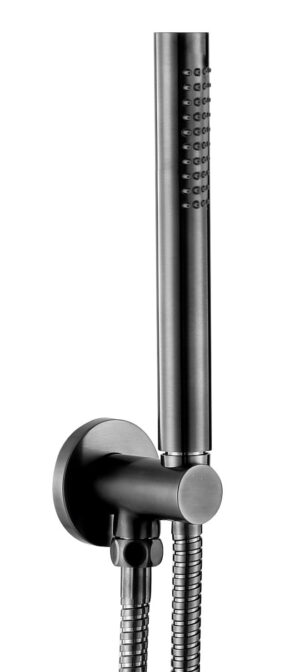 VOS Round Water Outlet with Holder Plastic Hose Slim Hand Shower - Brushed Black