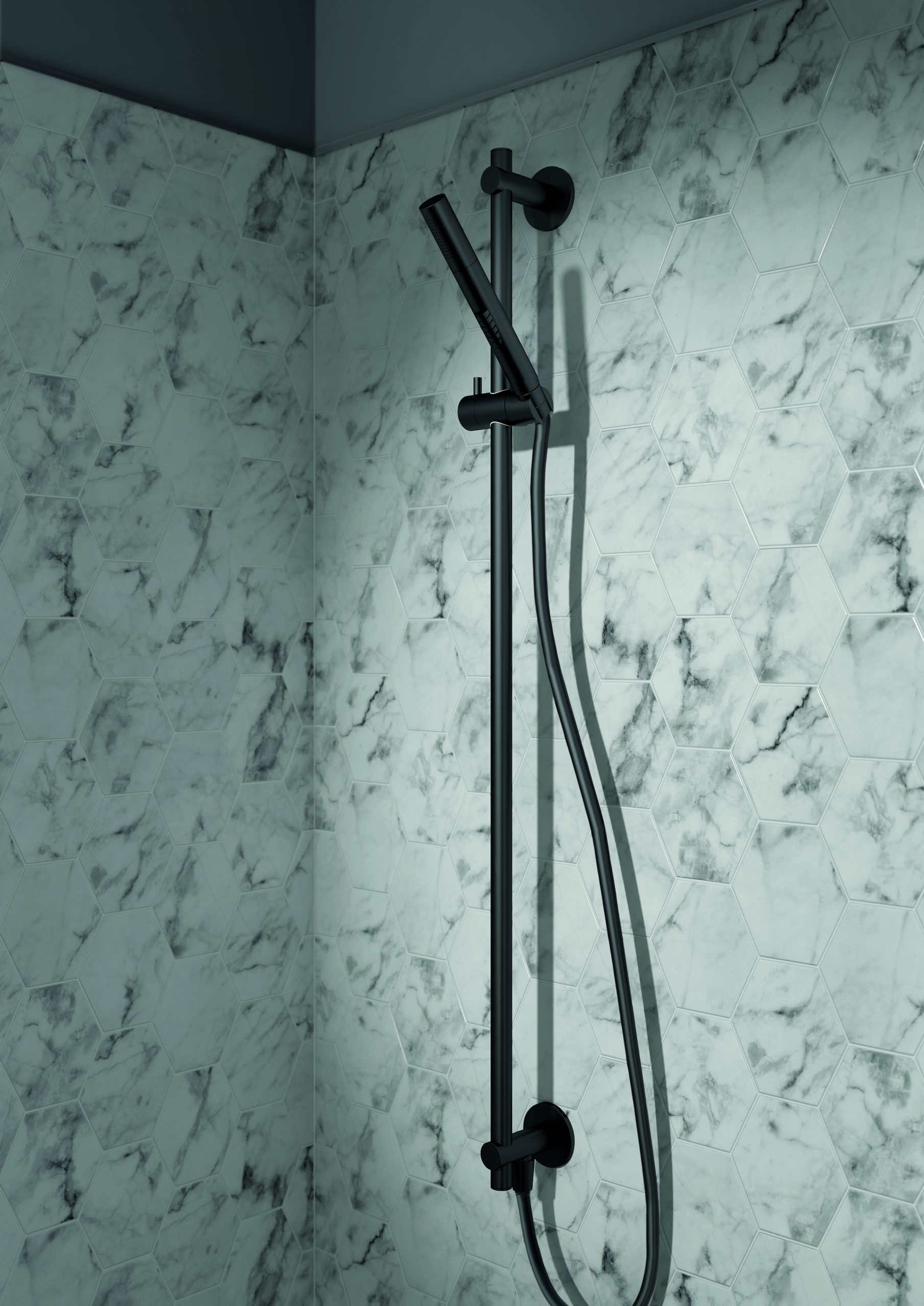 VOS Slide Rail with Single Function Hand Shower and Hose with Bottom Outlet - Matt Black - Image 2