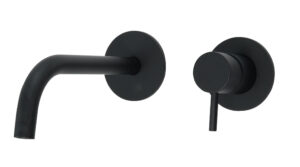 Vos Single Lever Wall Mounted Basin Mixer with Slim Spout - Matt Black